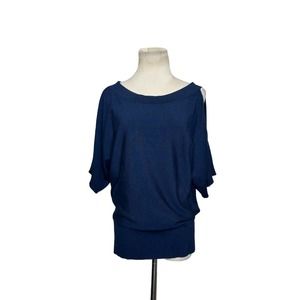 Joseph A. blue Cold shoulder shorts sleeves sweater top size PM